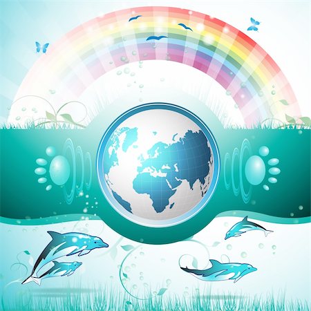 simsearch:400-05365678,k - Eco Blue Earth, clean water, diving dolphin Stock Photo - Budget Royalty-Free & Subscription, Code: 400-04343584