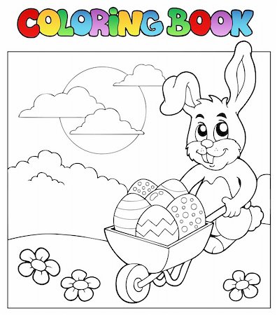 simsearch:400-05880757,k - Coloring book with bunny and barrow - vector illustration. Stock Photo - Budget Royalty-Free & Subscription, Code: 400-04343827