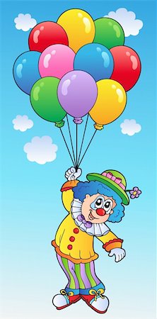 simsearch:400-04236834,k - Flying clown with cartoon balloons - vector illustration. Stock Photo - Budget Royalty-Free & Subscription, Code: 400-04343847