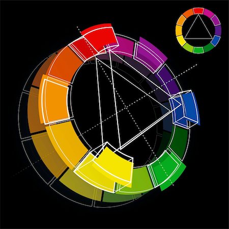 Three dimensional color wheel on black background. Vector Illustration Stock Photo - Budget Royalty-Free & Subscription, Code: 400-04354160