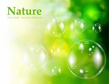 Soap bubbles on green natural background. Vector illustration Stock Photo - Budget Royalty-Free & Subscription, Code: 400-04354844