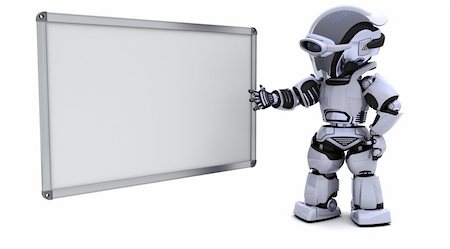 simsearch:400-06396346,k - 3D render of a robot with blank white board Stock Photo - Budget Royalty-Free & Subscription, Code: 400-04355264