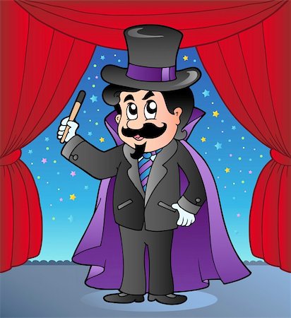 simsearch:400-04077418,k - Cartoon magician on circus stage - vector illustration. Foto de stock - Super Valor sin royalties y Suscripción, Código: 400-04356320