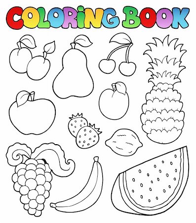 Coloring book with fruits images - vector illustration. Stock Photo - Budget Royalty-Free & Subscription, Code: 400-04356334