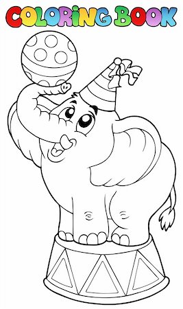 simsearch:400-04236834,k - Coloring book with circus elephant - vector illustration. Stock Photo - Budget Royalty-Free & Subscription, Code: 400-04356332