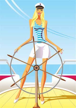 beautiful woman on the luxury yacht - vector illustration Stock Photo - Budget Royalty-Free & Subscription, Code: 400-04356989