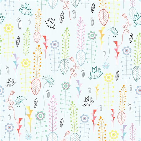 seamless floral pattern with birds on a light blue background Stock Photo - Budget Royalty-Free & Subscription, Code: 400-04357193