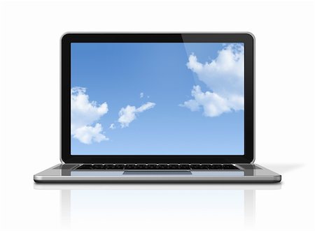 3D laptop computer with sky in screen isolated on white with 2 clipping path : one for global scene and one for the screen Photographie de stock - Aubaine LD & Abonnement, Code: 400-04358219