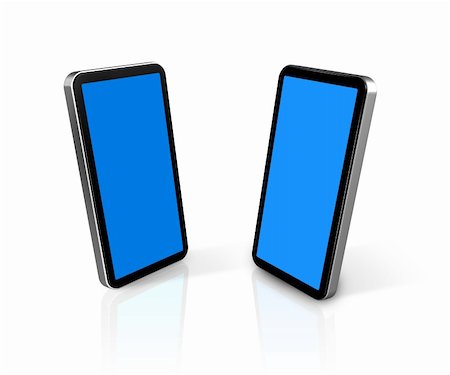 simsearch:400-04376796,k - two three dimensional connected mobile phones isolated on white with screens clipping path Foto de stock - Super Valor sin royalties y Suscripción, Código: 400-04358225