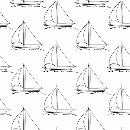 seamless wallpaper with a sailboat on the ocean waves Stock Photo - Budget Royalty-Free & Subscription, Code: 400-04358424