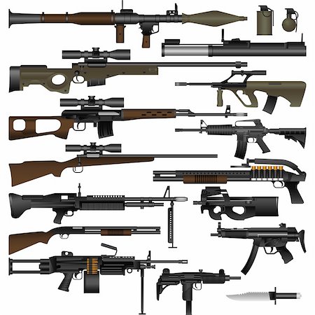 simsearch:400-04335613,k - Layered vector illustration of various weapons. Stock Photo - Budget Royalty-Free & Subscription, Code: 400-04359023