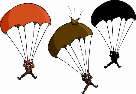 diving cartoon - Parachute jumper with damaged parachute and silhouette variations Stock Photo - Budget Royalty-Free & Subscription, Code: 400-04359267