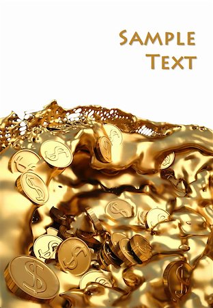 simsearch:400-04365987,k - Gold coins in the flow of molten gold. isolated on white. Photographie de stock - Aubaine LD & Abonnement, Code: 400-04359948