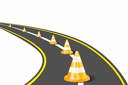 driving construction sign - Orange Road Cones on Highway. Vector Illustration Stock Photo - Budget Royalty-Free & Subscription, Code: 400-04350020