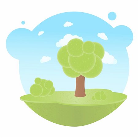 Cartoon Landscape With Trees And Clouds, Vector Illustration Stock Photo - Budget Royalty-Free & Subscription, Code: 400-04350166