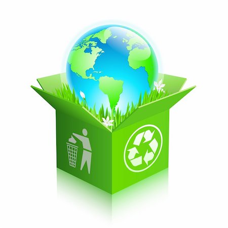 simsearch:400-06737278,k - Globe in a recycle shipping box with grass and flowers Stock Photo - Budget Royalty-Free & Subscription, Code: 400-04350316
