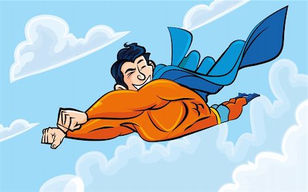 simsearch:400-05741668,k - Cartoon superman flying with his cape billowing behind. Stock Photo - Budget Royalty-Free & Subscription, Code: 400-04350445