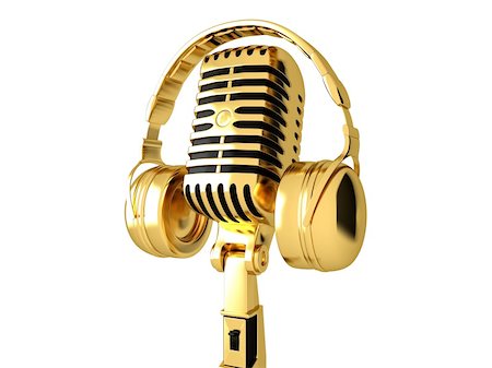 simsearch:400-04630784,k - Golden Classic microphone and headphones on a white background. Stock Photo - Budget Royalty-Free & Subscription, Code: 400-04350764