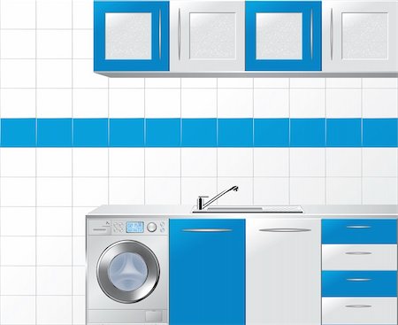 Modular Kitchen in Blue and Silver - Vector Illustration Photographie de stock - Aubaine LD & Abonnement, Code: 400-04351196