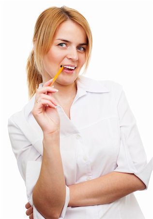simsearch:400-04416781,k - Business woman gnawing a pancil Stock Photo - Budget Royalty-Free & Subscription, Code: 400-04351237