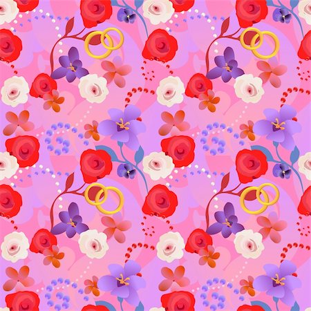 simsearch:400-05735360,k - Seamless wedding pattern with flower, rings and pearls Stock Photo - Budget Royalty-Free & Subscription, Code: 400-04351806