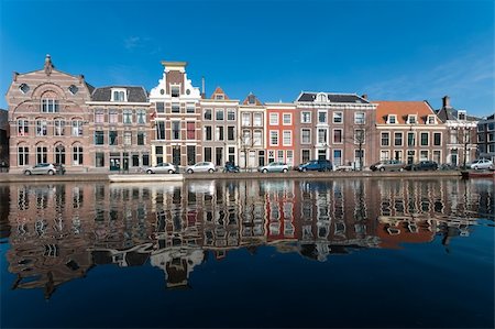monumental facades of houses at a canal in Leiden, Netherlands Stock Photo - Budget Royalty-Free & Subscription, Code: 400-04351844