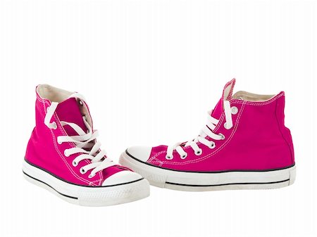 simsearch:400-05318197,k - Vintage hanging pink shoes on pure white background Foto de stock - Super Valor sin royalties y Suscripción, Código: 400-04352315