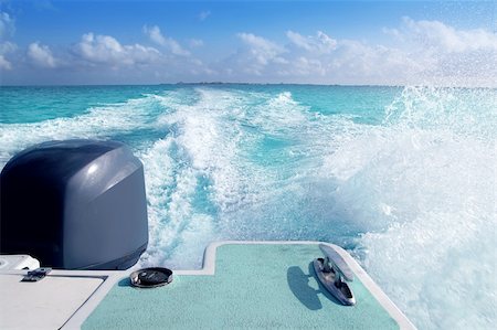 boat outboard stern with prop wash foam caribbean sea Stock Photo - Budget Royalty-Free & Subscription, Code: 400-04352810