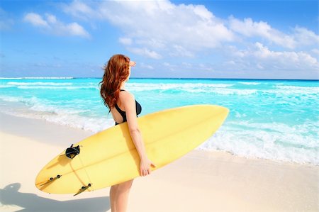 surfer woman side view tropical sea looking waves Caribbean sea Stock Photo - Budget Royalty-Free & Subscription, Code: 400-04352842