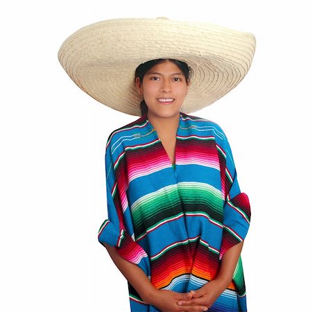 Latin mexican hispanic sombrero poncho woman isolated on white Stock Photo - Budget Royalty-Free & Subscription, Code: 400-04352865