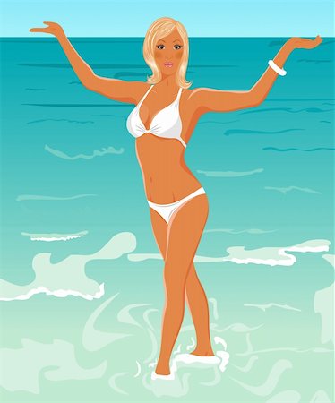simsearch:400-04702742,k - Illustration pretty blond girl on beach - vector Stock Photo - Budget Royalty-Free & Subscription, Code: 400-04353491