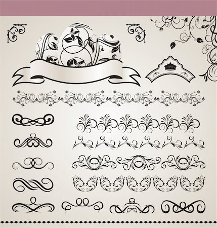 simsearch:400-07103208,k - Illustration set floral ornate design elements - vector Stock Photo - Budget Royalty-Free & Subscription, Code: 400-04353503