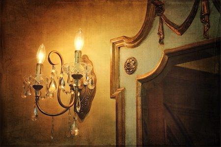 sconce - Antique wall light sconce with mirror and vintage background Stock Photo - Budget Royalty-Free & Subscription, Code: 400-04364118