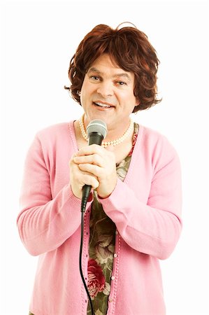 simsearch:841-06031350,k - Cross dressing celebrity impersonator performs a song.  Isolated on white. Stock Photo - Budget Royalty-Free & Subscription, Code: 400-04364247