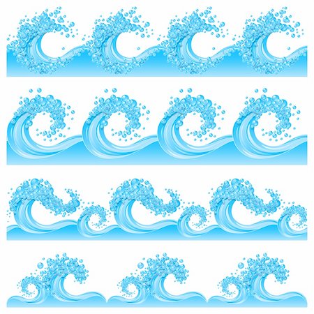 Set from of the four borders with the waves (can be repeated and scaled in any size) Stock Photo - Budget Royalty-Free & Subscription, Code: 400-04364343
