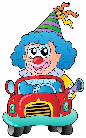 simsearch:400-04236834,k - Cartoon clown driving car - vector illustration. Stock Photo - Budget Royalty-Free & Subscription, Code: 400-04365831