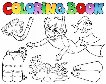 diving cartoon - Coloring book with diving theme - vector illustration. Stock Photo - Budget Royalty-Free & Subscription, Code: 400-04365845