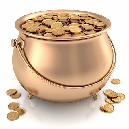 simsearch:400-04365987,k - Golden pot full of gold coins with dollar sign. Photographie de stock - Aubaine LD & Abonnement, Code: 400-04365987