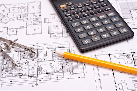 engineering and architecture drawings with pencil Stock Photo - Budget Royalty-Free & Subscription, Code: 400-04367129
