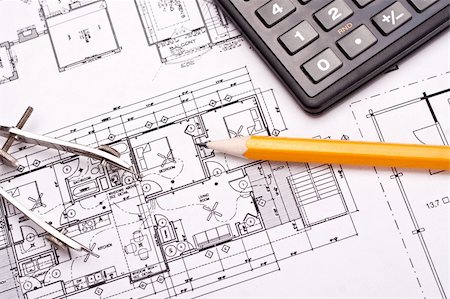 engineering and architecture drawings with pencil Stock Photo - Budget Royalty-Free & Subscription, Code: 400-04367130