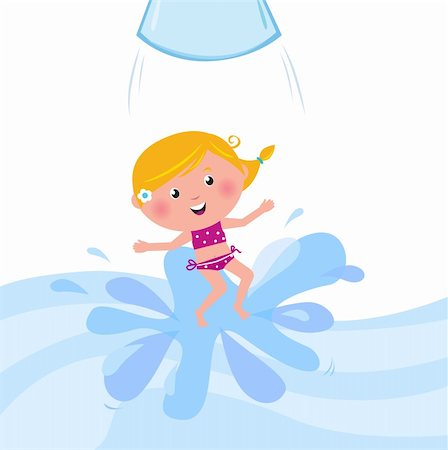 Cute girl splashing in swimming pool, summer cartoon vector Illustration. Stock Photo - Budget Royalty-Free & Subscription, Code: 400-04367802
