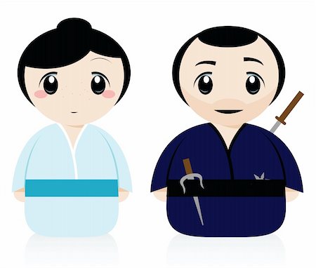 drawing girl face - vector illustration of a traditional japanese couple Foto de stock - Super Valor sin royalties y Suscripción, Código: 400-04368537