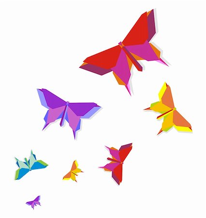 Origami spring butterfly group in vivid color palette. Stock Photo - Budget Royalty-Free & Subscription, Code: 400-04368715