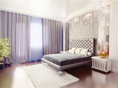 modern luxury  bedroom interior (3D rendering) Foto de stock - Super Valor sin royalties y Suscripción, Código: 400-04368796