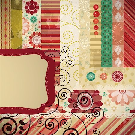 depressed doodle - Scrap background made in the classic patchwork technique with floral stamps and handwriting text. Stock Photo - Budget Royalty-Free & Subscription, Code: 400-04369122