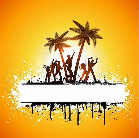 simsearch:400-04389591,k - Silhouettes of people dancing on a grunge palm tree background Stock Photo - Budget Royalty-Free & Subscription, Code: 400-04369983
