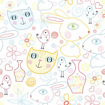 seamless bright pattern of strange children's animals on a white background Stock Photo - Budget Royalty-Free & Subscription, Code: 400-04360555