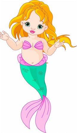 fish clip art to color - Illustration of a cute baby mermaid girl Stock Photo - Budget Royalty-Free & Subscription, Code: 400-04361182