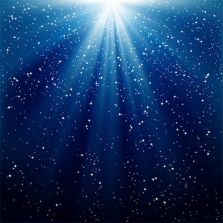 sky sparkles background - Snow and stars are falling on the background of blue luminous rays Stock Photo - Budget Royalty-Free & Subscription, Code: 400-04362301