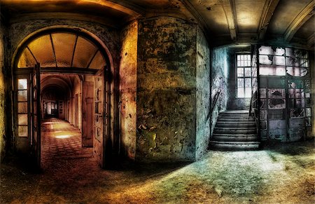 panorama of a hallway in an abandoned complex, hdr processing Stock Photo - Budget Royalty-Free & Subscription, Code: 400-04362883